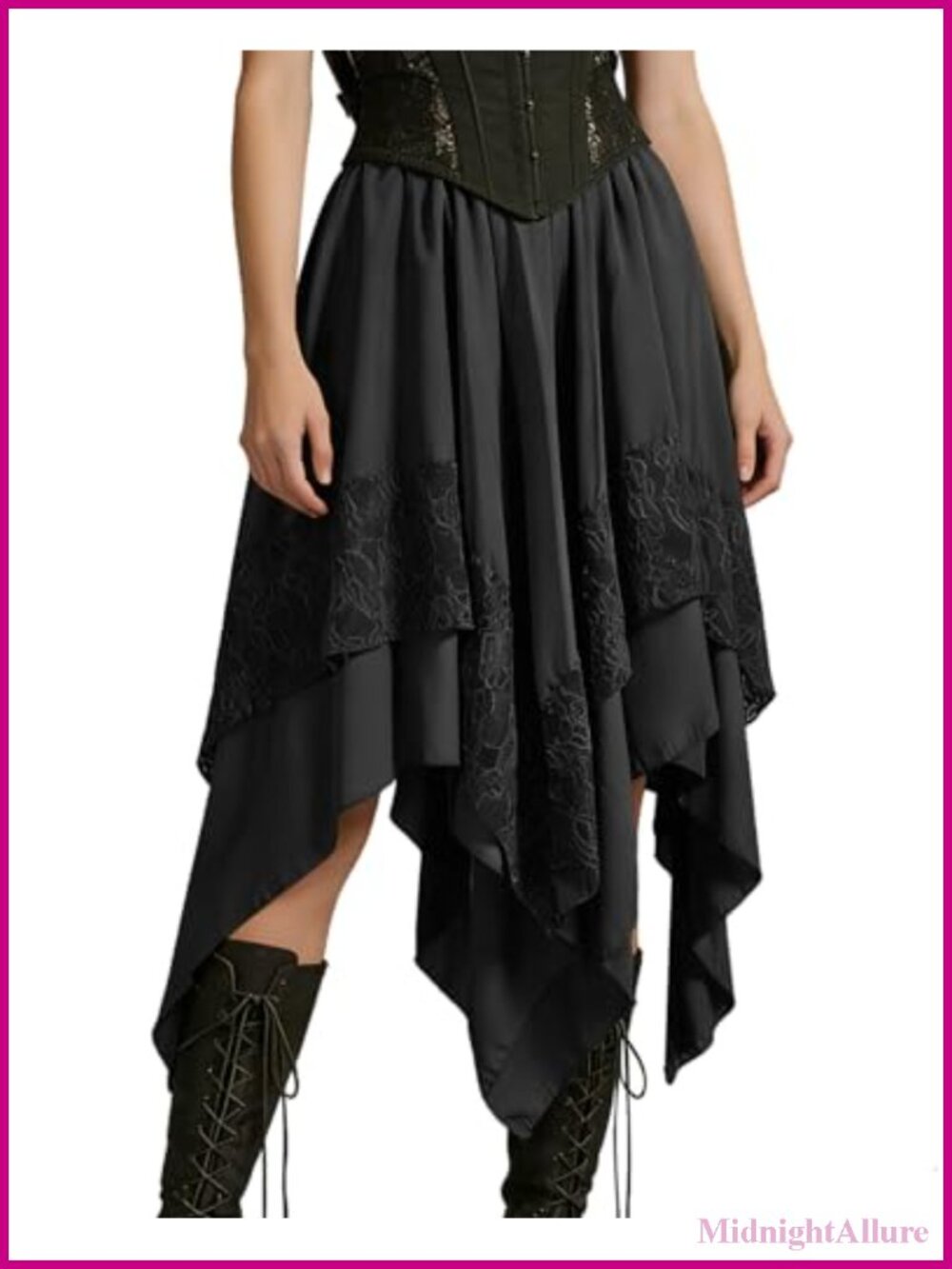 Y2K Fairy Skirt Asymmetrical High-Low Lace Trim Midi A-Line